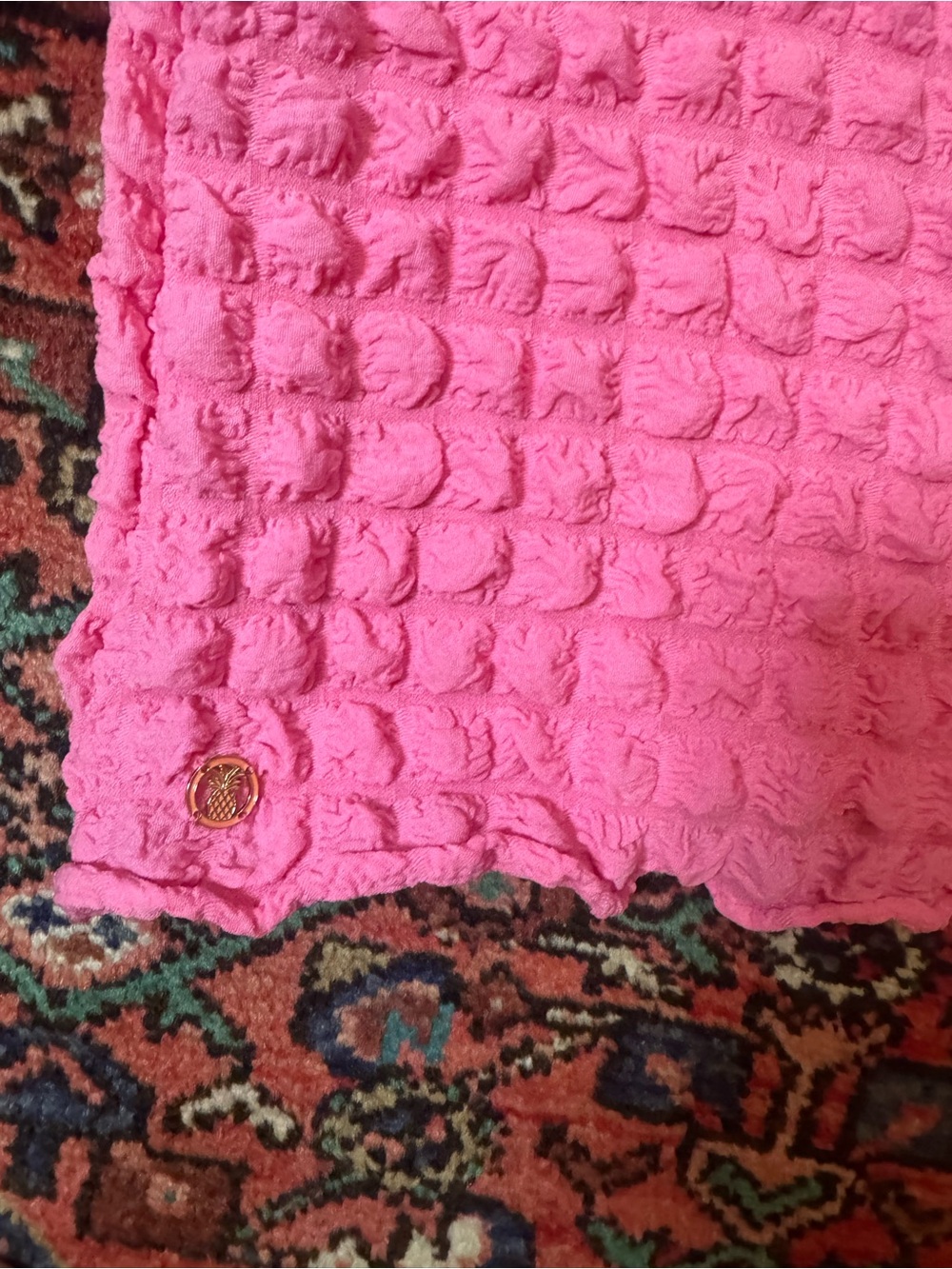Simply Southern Collection | Bright Pink Puff-Sleeve Textured Shirt | Size L - Picture 3 of 5
